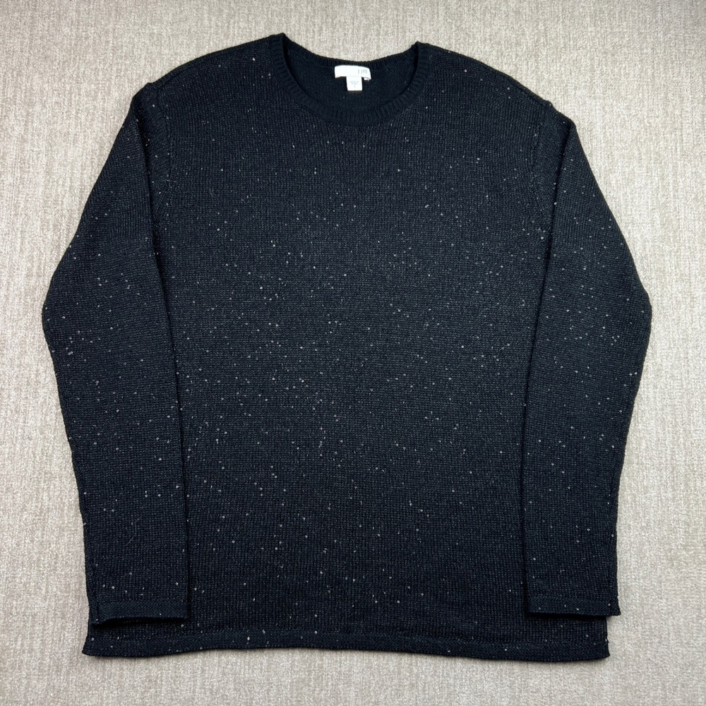 J.Jill Women's Black Sequin Knit Sweater Crew Neck‎ Casual Top Small